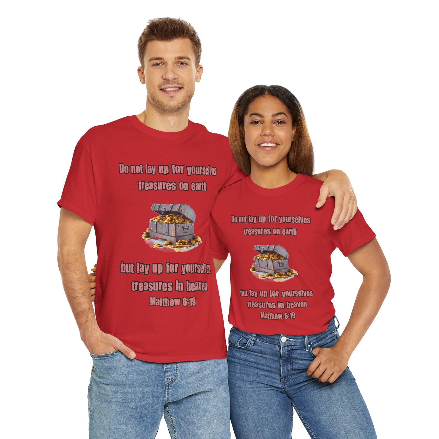 'Treasures in Heaven' Design, Perfect for Faith-Based Gifts- Inspirational Unisex Heavy Cotton Tee