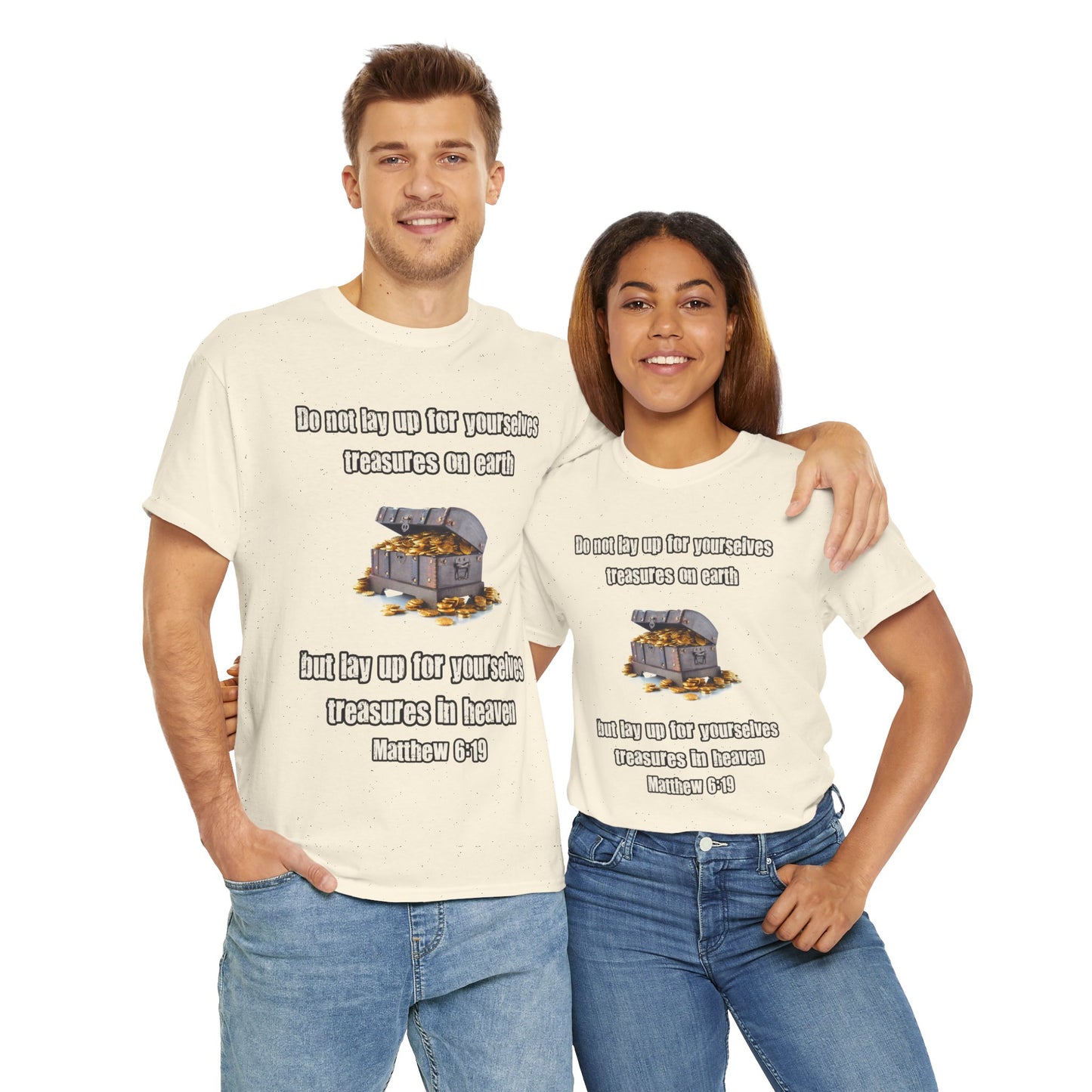 'Treasures in Heaven' Design, Perfect for Faith-Based Gifts- Inspirational Unisex Heavy Cotton Tee