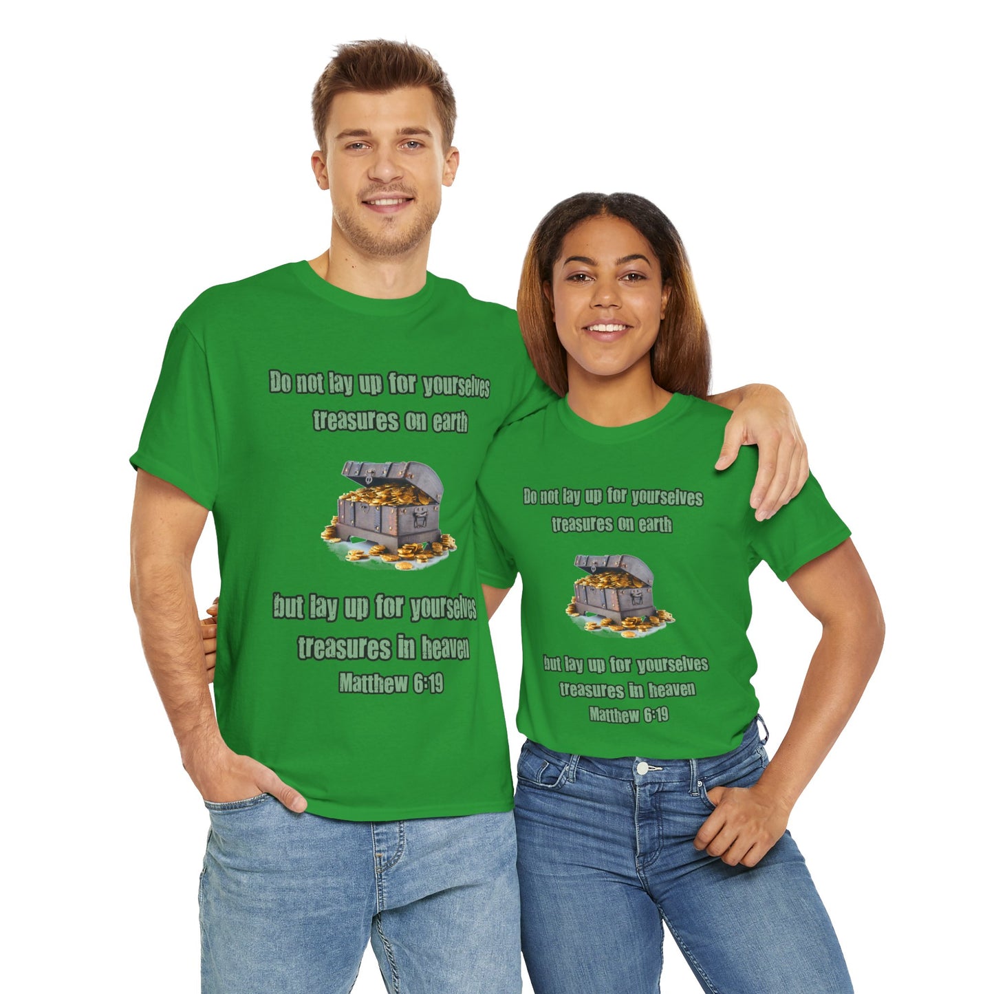 'Treasures in Heaven' Design, Perfect for Faith-Based Gifts- Inspirational Unisex Heavy Cotton Tee