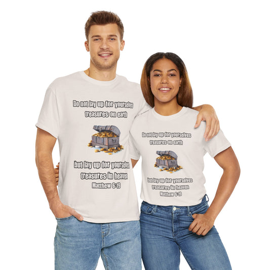 'Treasures in Heaven' Design, Perfect for Faith-Based Gifts- Inspirational Unisex Heavy Cotton Tee