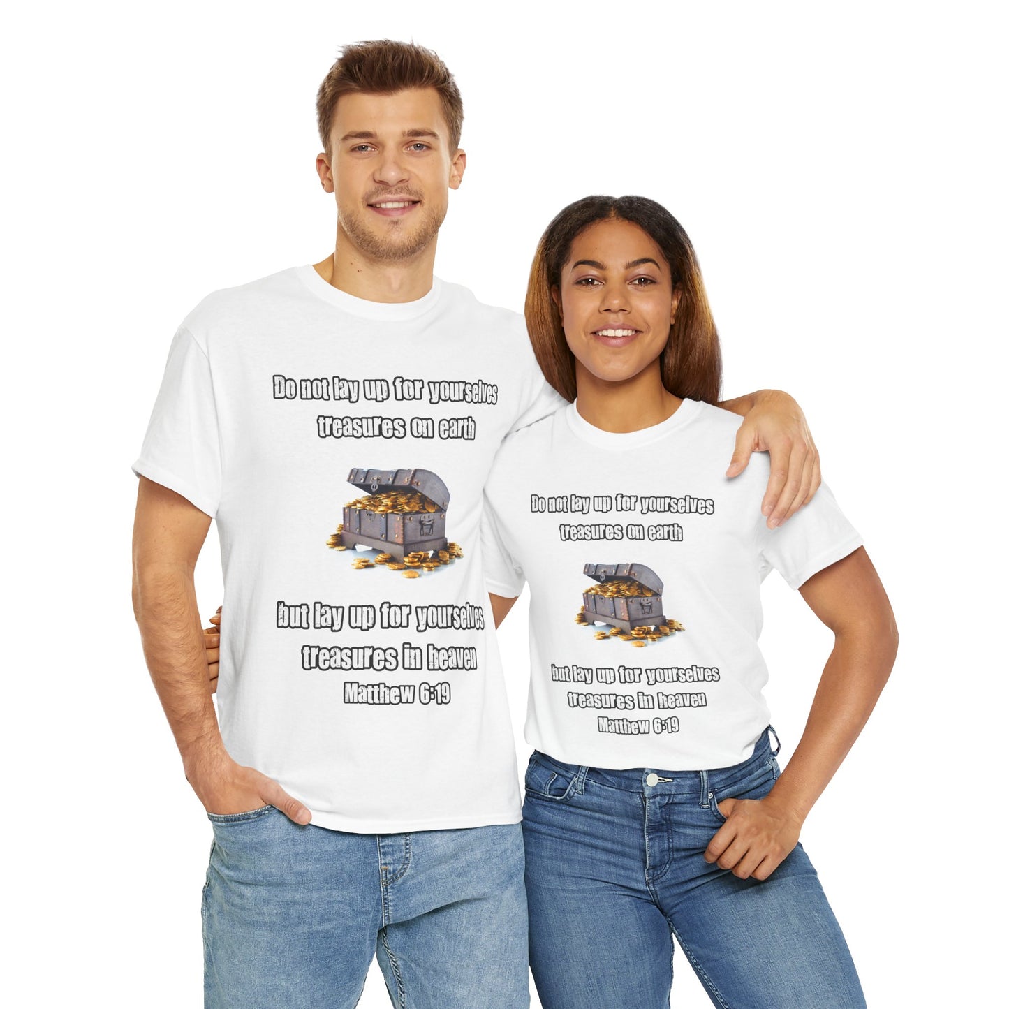 'Treasures in Heaven' Design, Perfect for Faith-Based Gifts- Inspirational Unisex Heavy Cotton Tee